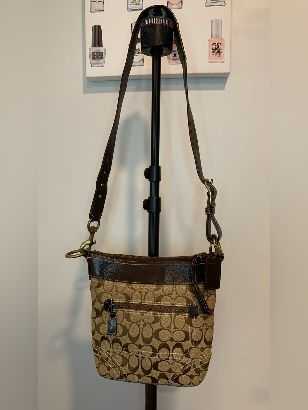 Coach Brown Signature Canvas Crossbody with Leather Trim